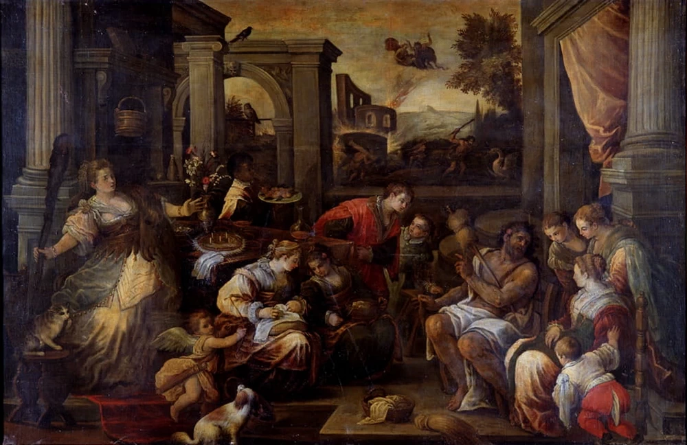 Francesco Bassano-128-Ercole e Onfale, Ercole innamorato della regina di Licia - Palais de Longchamp, Marseille